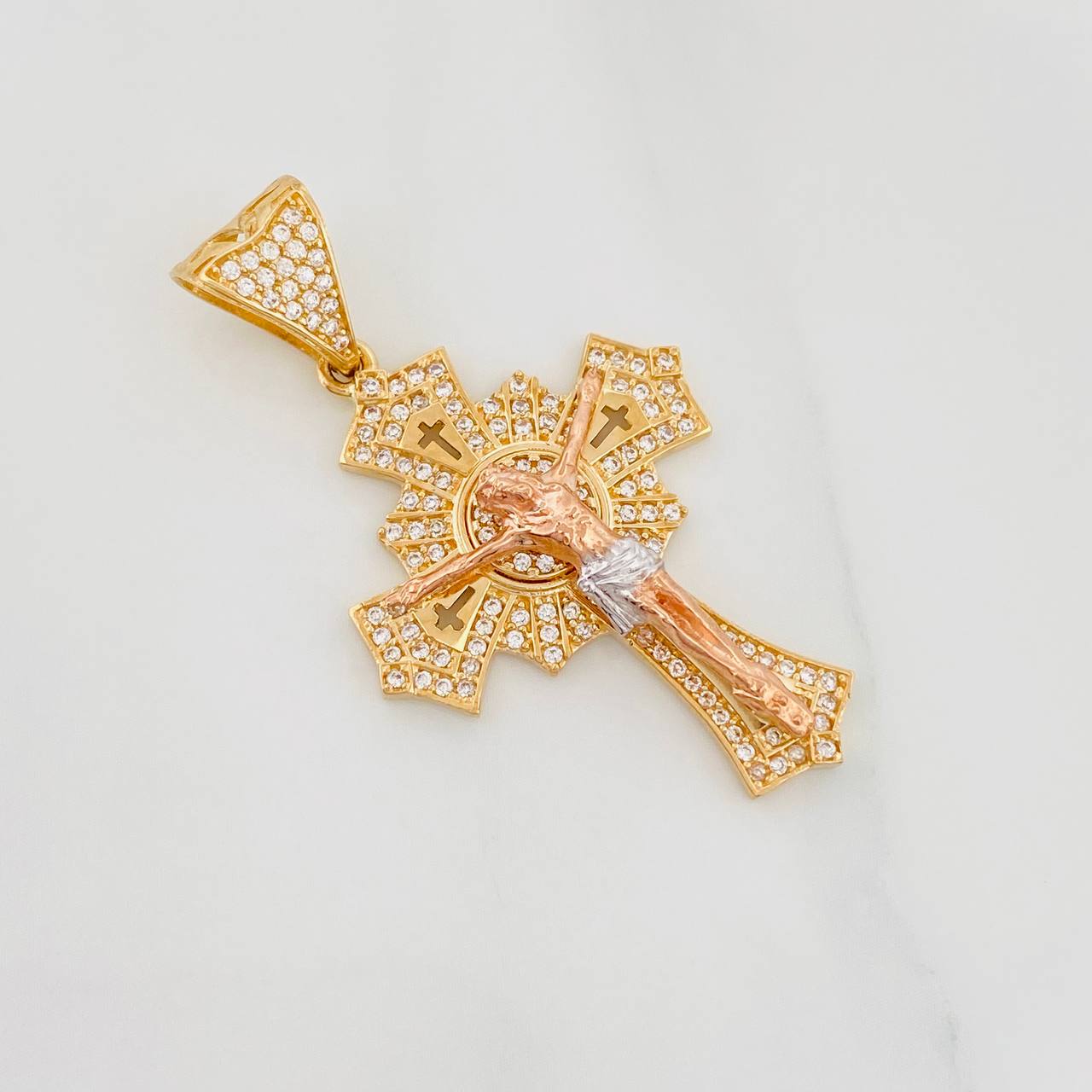 Pendant Christ Cross 7.35g / 1 3/4 in Three Golds 18K