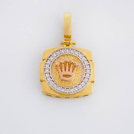 Dije Cuadro Circulo Corona 2.8g / 3/4 in Tres Oros 18K
