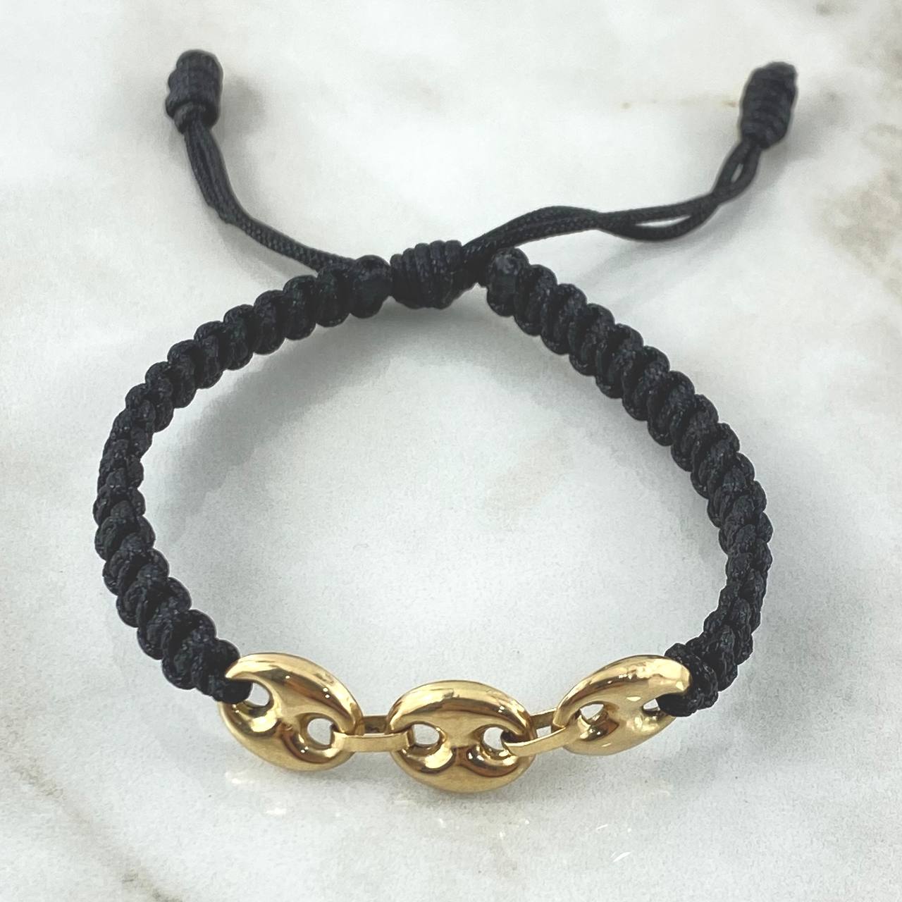 Pulsera Negra Herraje GC 1.55gr / 9.7mm Liso Oro Amarillo 18K
