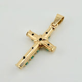 Dije Cruz Franciscana Esmeraldas 1.59 Qts 3.4gr / 1 1/2 in / Oro Amarillo 18K ©