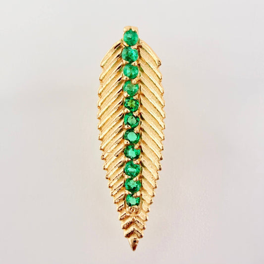 Dije Hoja De Laurel Esmeraldas 17pts 0.65gr / 3/4 in / Oro Amarillo 18K ©