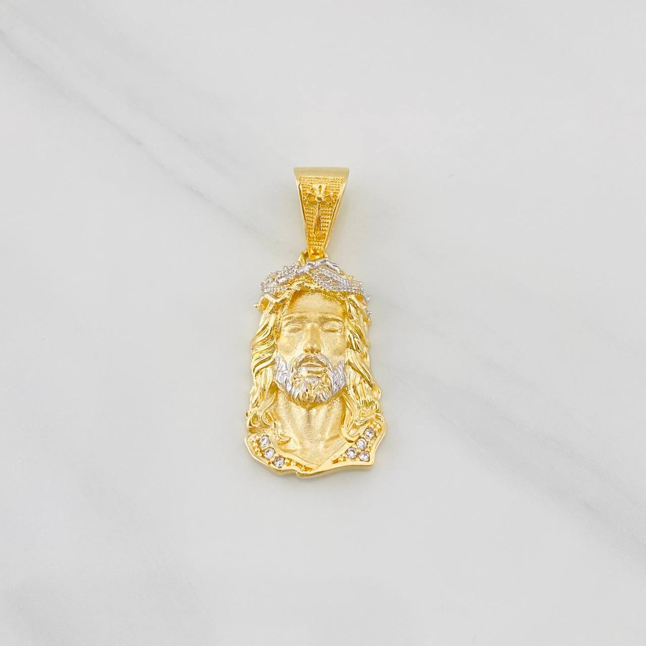 Dije Rostro de Cristo 3.55g / 1 1/4 in Dos Oros Amarillo Blanco 18K