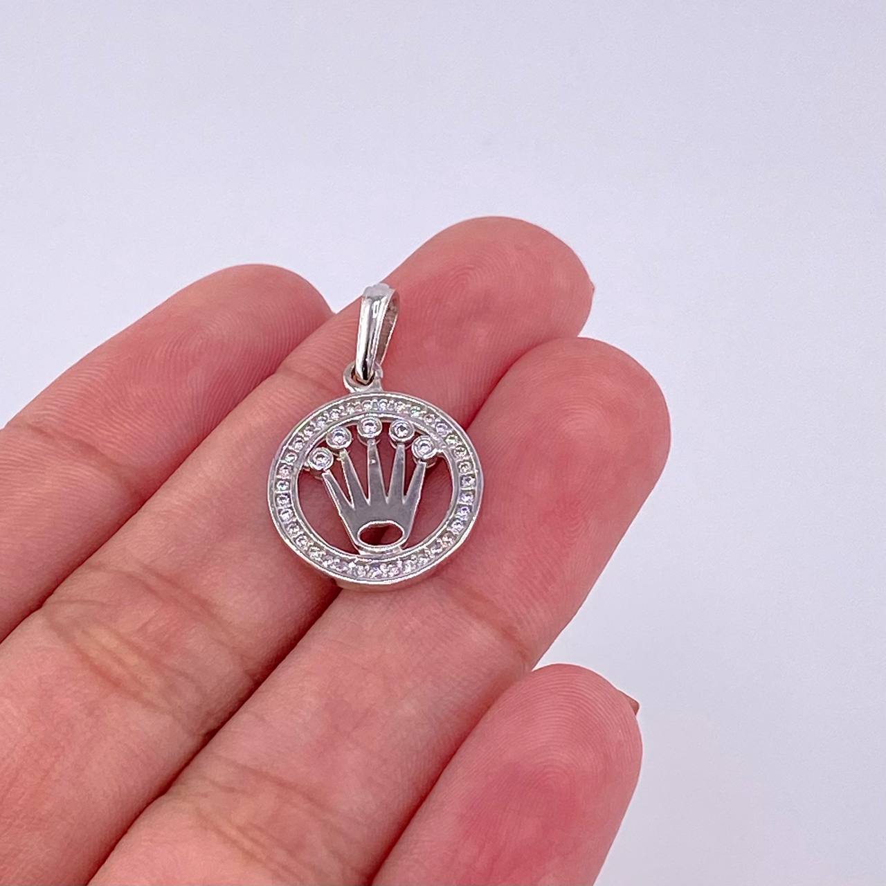 Pendant Circle Crown 2.1g / 1 in White Gold 18K