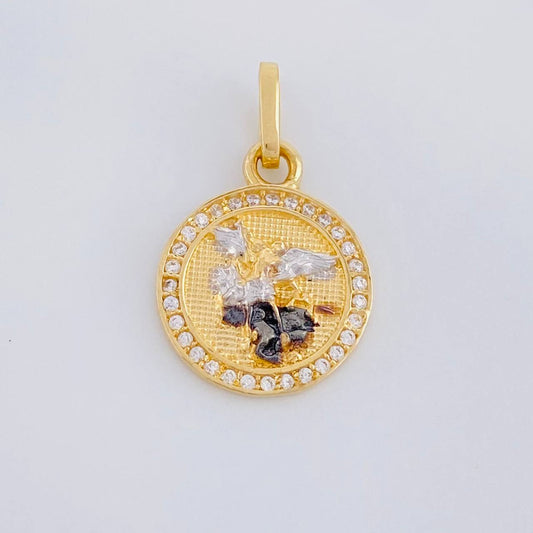 Dije Medalla San Miguel Arcangel 2.4g / 1 in Dos Oros Amarillo Blanco 18K