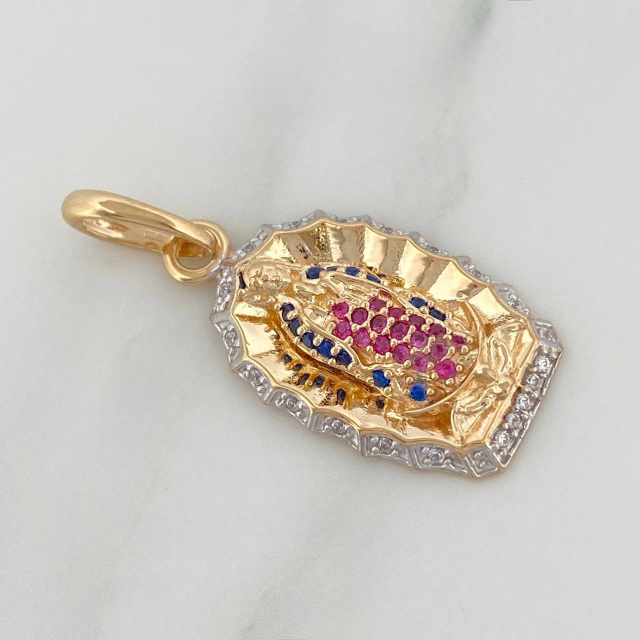 Dije Virgen De Guadalupe 4.25 g / 1 1/4 in Dos Oros Amarillo Blanco 18K