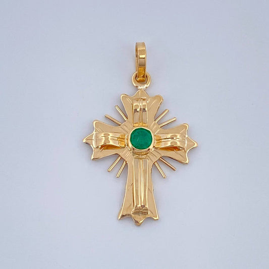 Dije Cruz Plana Esmeralda 13Pts 1.2gr / 1 in / Oro Amarillo 18K %