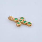 Cross with Emerald Spheres Pendant 20Pts 1.15gr / 3/4 in / 18K Yellow Gold %