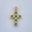 Cross with Emerald Spheres Pendant 20Pts 1.15gr / 3/4 in / 18K Yellow Gold %