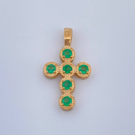 Dije Cruz Esferas Esmeraldas 20Pts 1.15gr / 3/4 in / Oro Amarillo 18K %