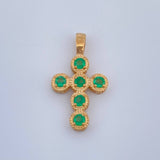 Cross with Emerald Spheres Pendant 20Pts 1.15gr / 3/4 in / 18K Yellow Gold %