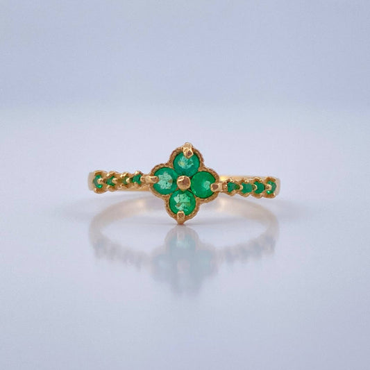 Anillo  Churumbela Trebol Esmeraldas 50Pts 1.45gr / T5 3/4 / Oro Amarillo 18K %