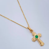 Set Veneciana + Cruz Plana Esmeralda 05pts 1.4gr / 19 3/4 in / 0.3mm Oro Amarillo 18K &