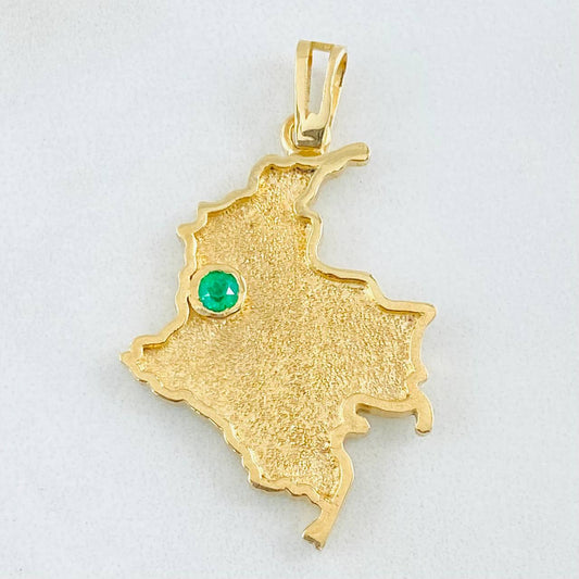 Pendant Colombia Map Emerald 20pts 6.2gr / 1 1/2 in / 18K Gold