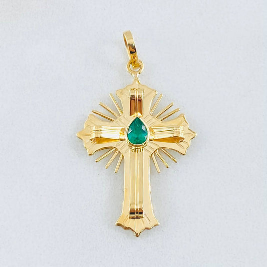 Pendant Altar Cross Emerald 18pts 1.8gr / 1 1/4 in / 18K Yellow Gold ©