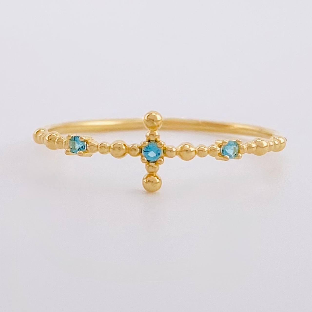 Anillo Cruz de Esferas 0.7g / T6 Oro Amarillo 18K