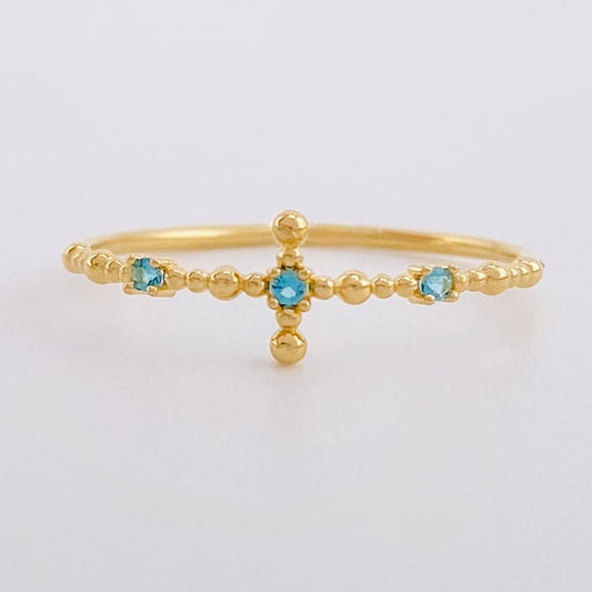 Sphere Cross Ring 0.7g / T6 Yellow Gold 18K
