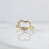 Half-Stitched Heart Ring 1.4gr / Size 7 1/4 / White Zircon Silhouette 18K Yellow Gold