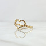 Half-Stitched Heart Ring 1.4gr / Size 7 1/4 / White Zircon Silhouette 18K Yellow Gold