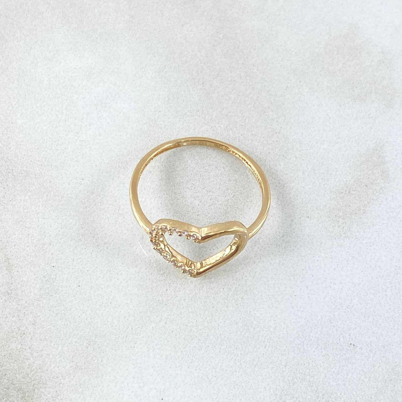 Half-Stitched Heart Ring 1.4gr / Size 7 1/4 / White Zircon Silhouette 18K Yellow Gold