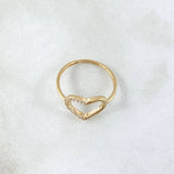 Half-Stitched Heart Ring 1.4gr / Size 7 1/4 / White Zircon Silhouette 18K Yellow Gold