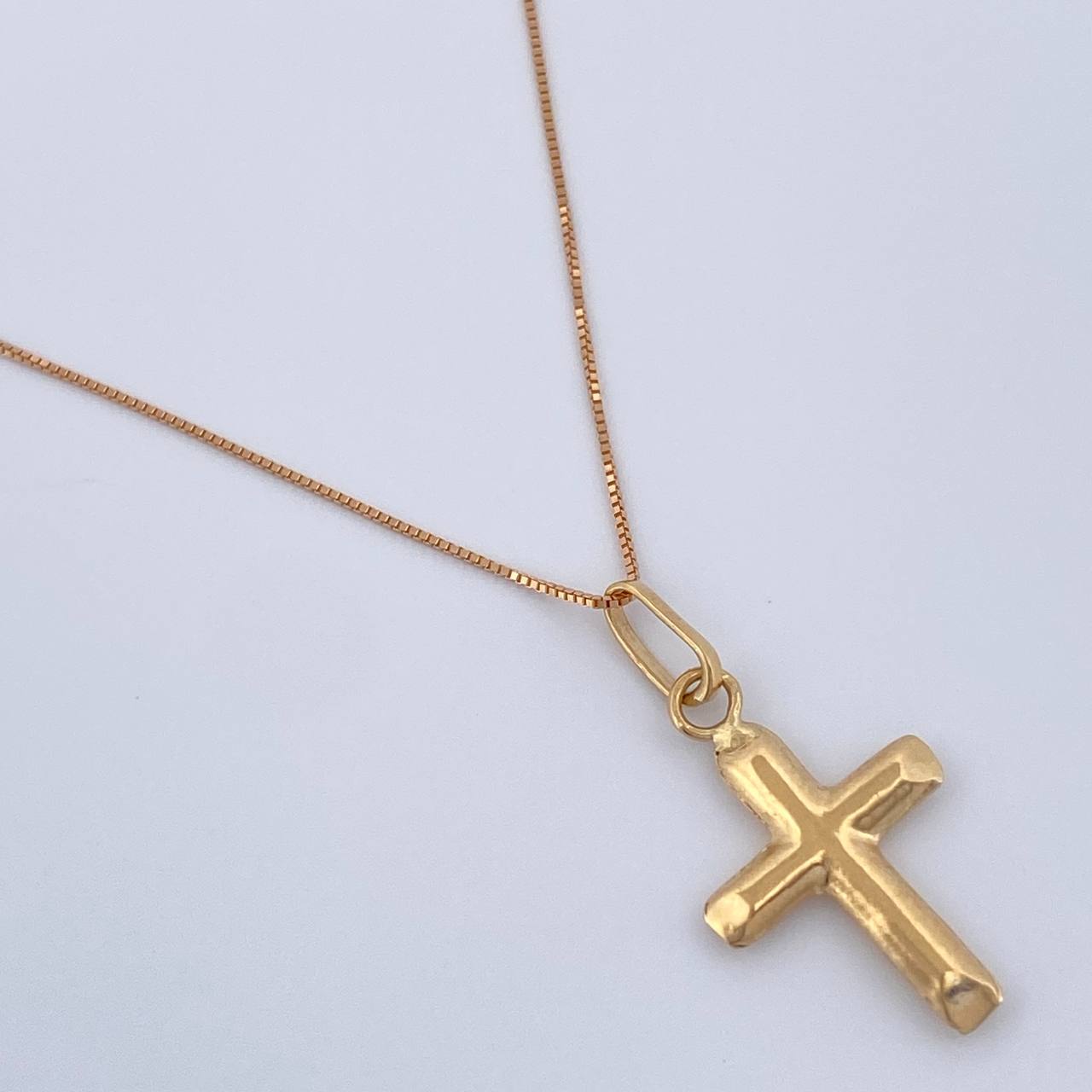 Set Cadena y Dije Veneciana + Cruz 1.4gr / 17 3/4 in / Dos Oros Amarillo Rosa 18K %