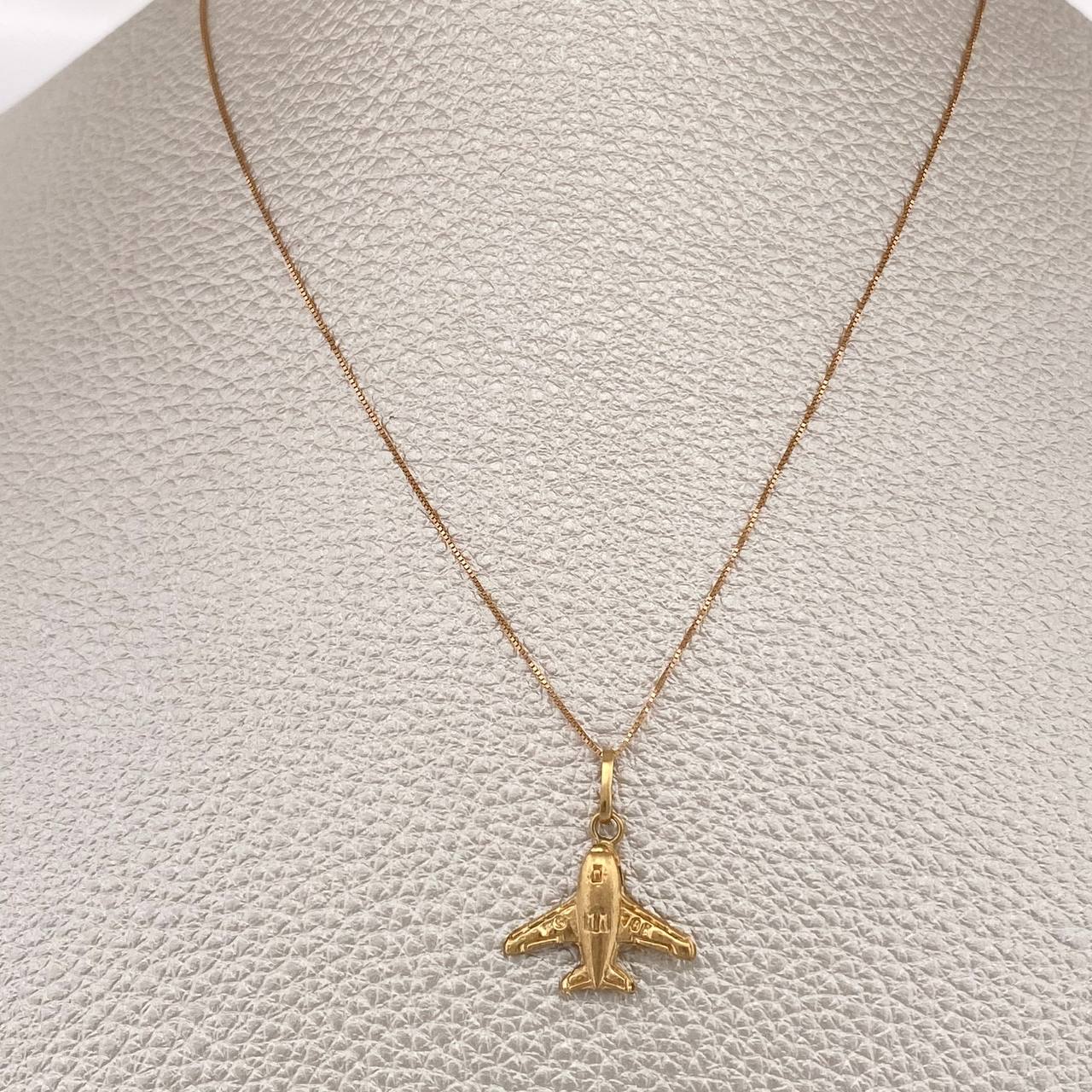 Set Cadena y Dije Veneciana + Avion 1.45gr / 17 3/4 in / Dos Oros Amarillo Rosa 18K %