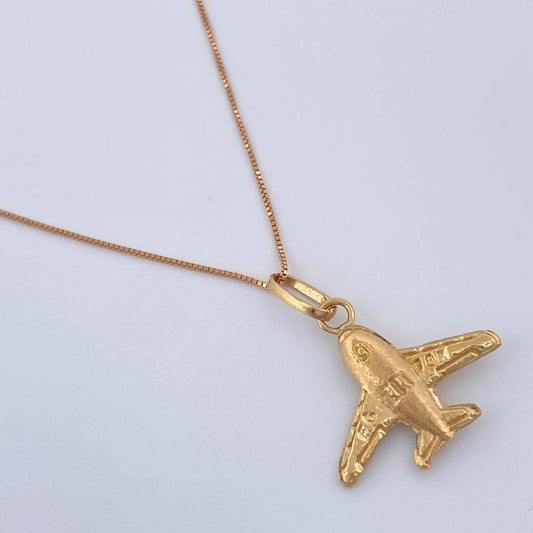 Set Cadena y Dije Veneciana + Avion 1.45gr / 17 3/4 in / Dos Oros Amarillo Rosa 18K %