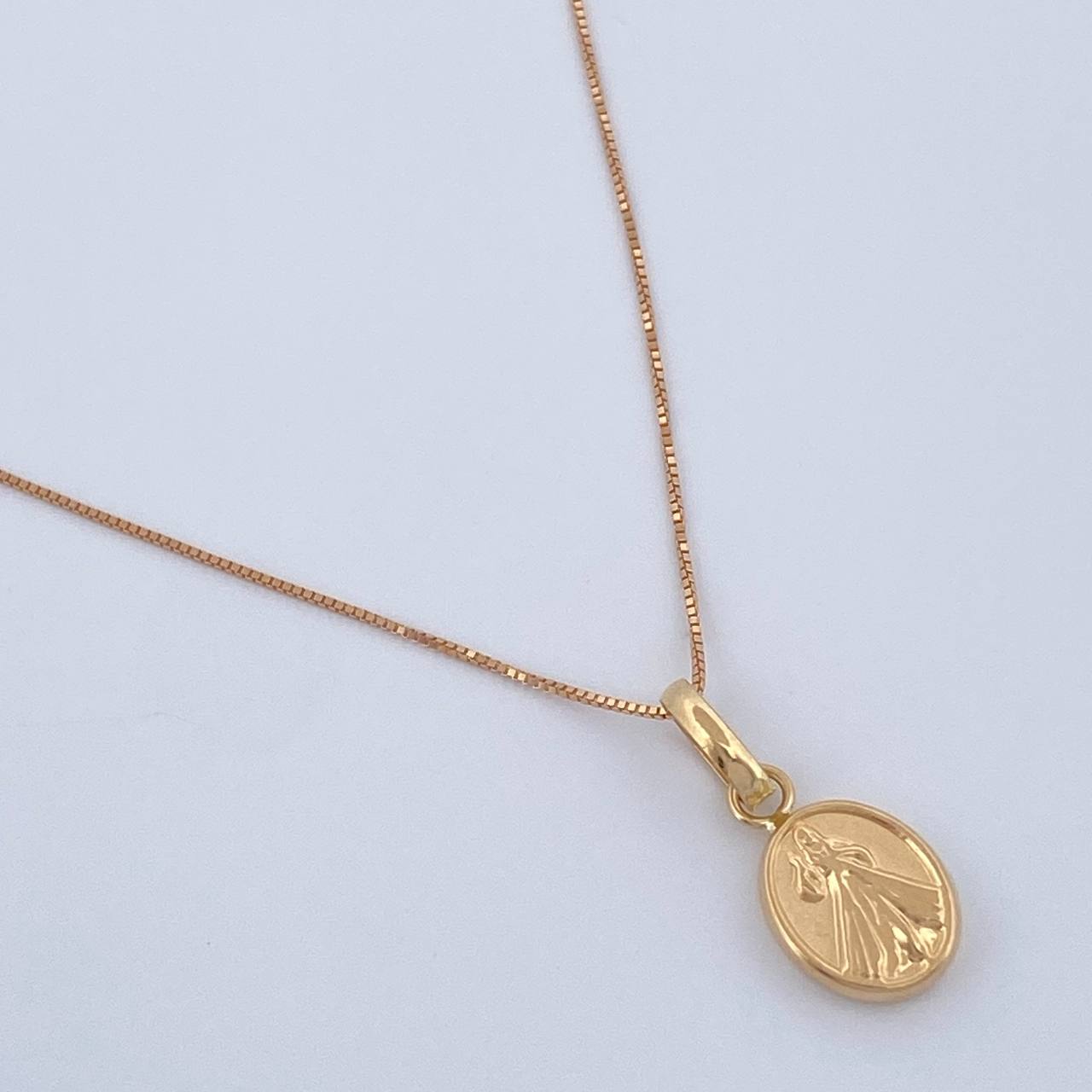 Set Cadena y Dije Veneciana + Jesus de la Misericordia 1.3gr / 17 3/4 in / Dos Oros Amarillo Rosa 18K %