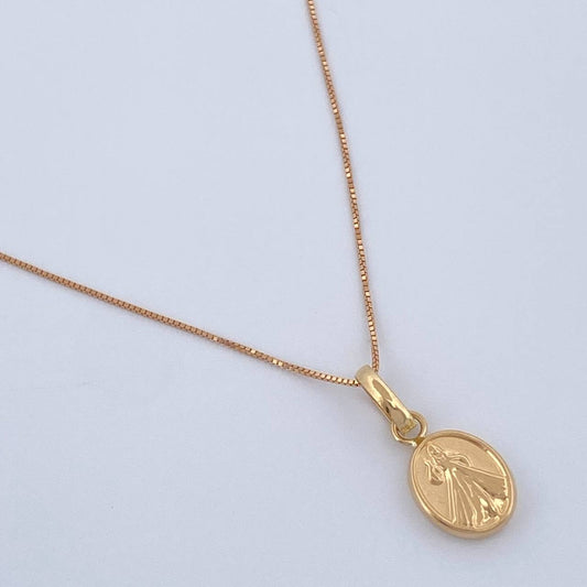 Set Cadena y Dije Veneciana + Jesus de la Misericordia 1.3gr / 17 3/4 in / Dos Oros Amarillo Rosa 18K %