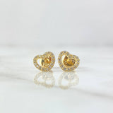 Stud Earrings Heart Silhouette 0.9gr / 7mm White Zircons 18K Yellow Gold *
