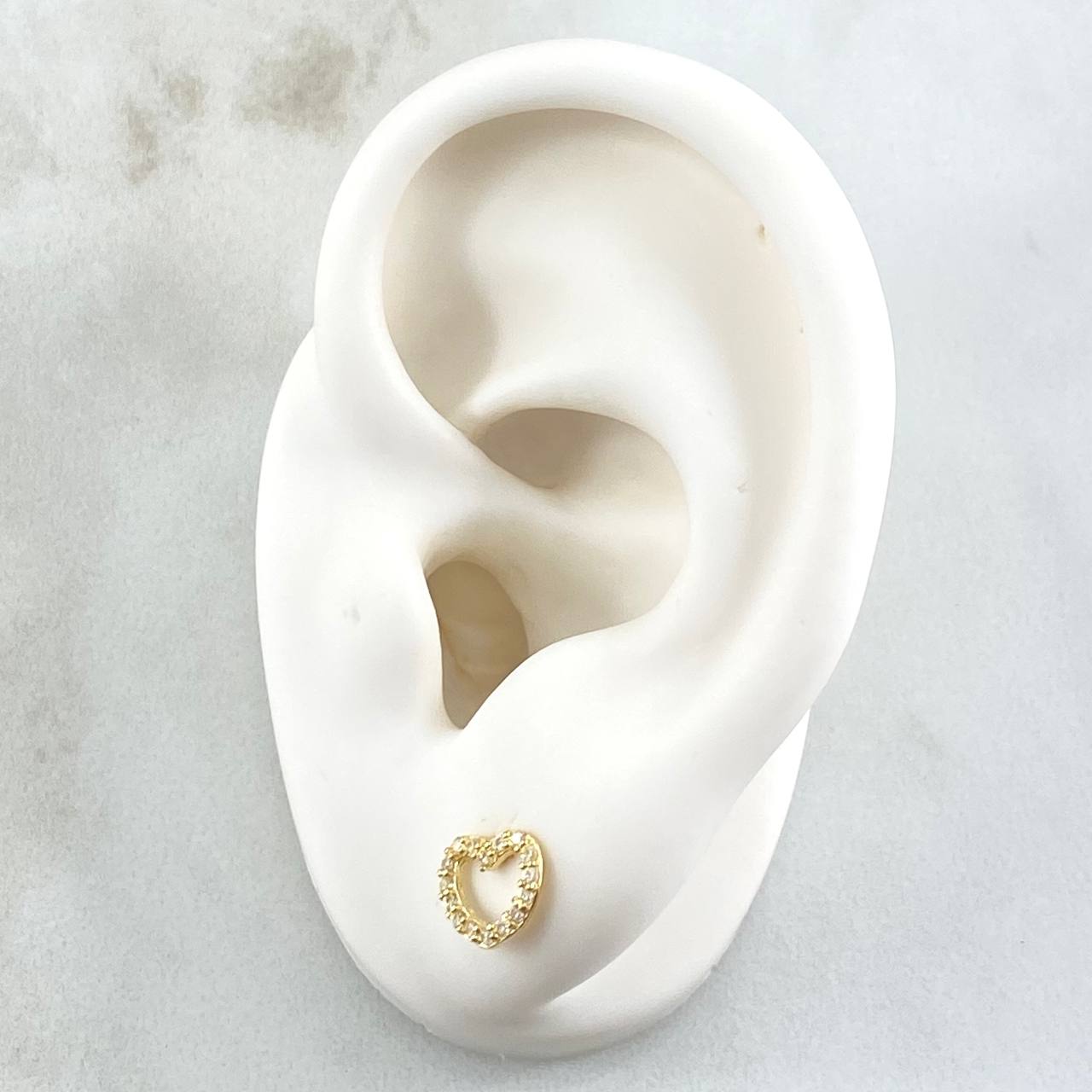 Stud Earrings Heart Silhouette 0.9gr / 7mm White Zircons 18K Yellow Gold *