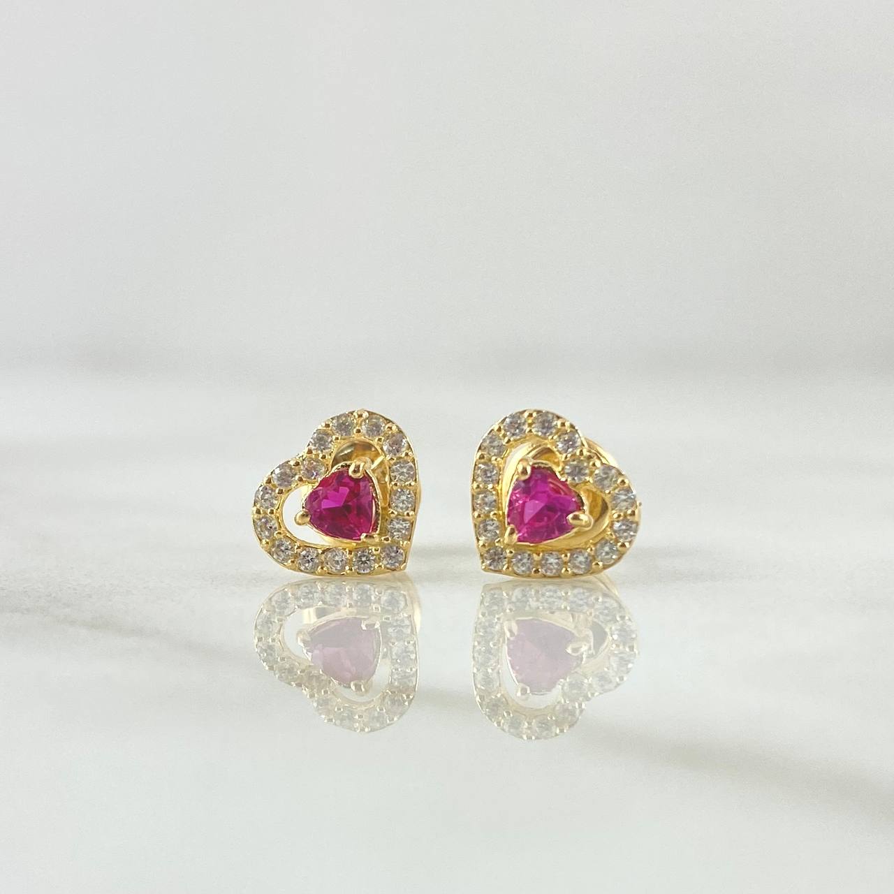 Topos Corazón 1.05gr / 7mm Circones Blancos Fucsia Oro Amarillo 18K *