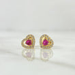 Topos Corazón 1.05gr / 7mm Circones Blancos Fucsia Oro Amarillo 18K *