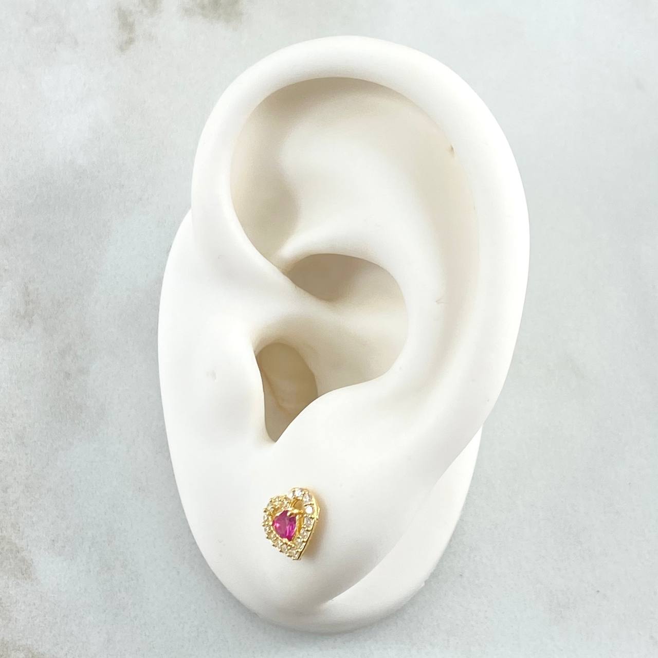 Topos Corazón 1.05gr / 7mm Circones Blancos Fucsia Oro Amarillo 18K *
