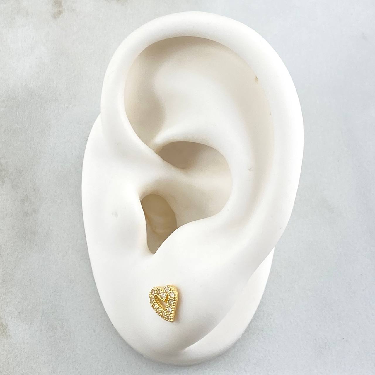 Topos Corazón  0.9gr / 6mm Circones Blancos Oro Amarillo 18K *