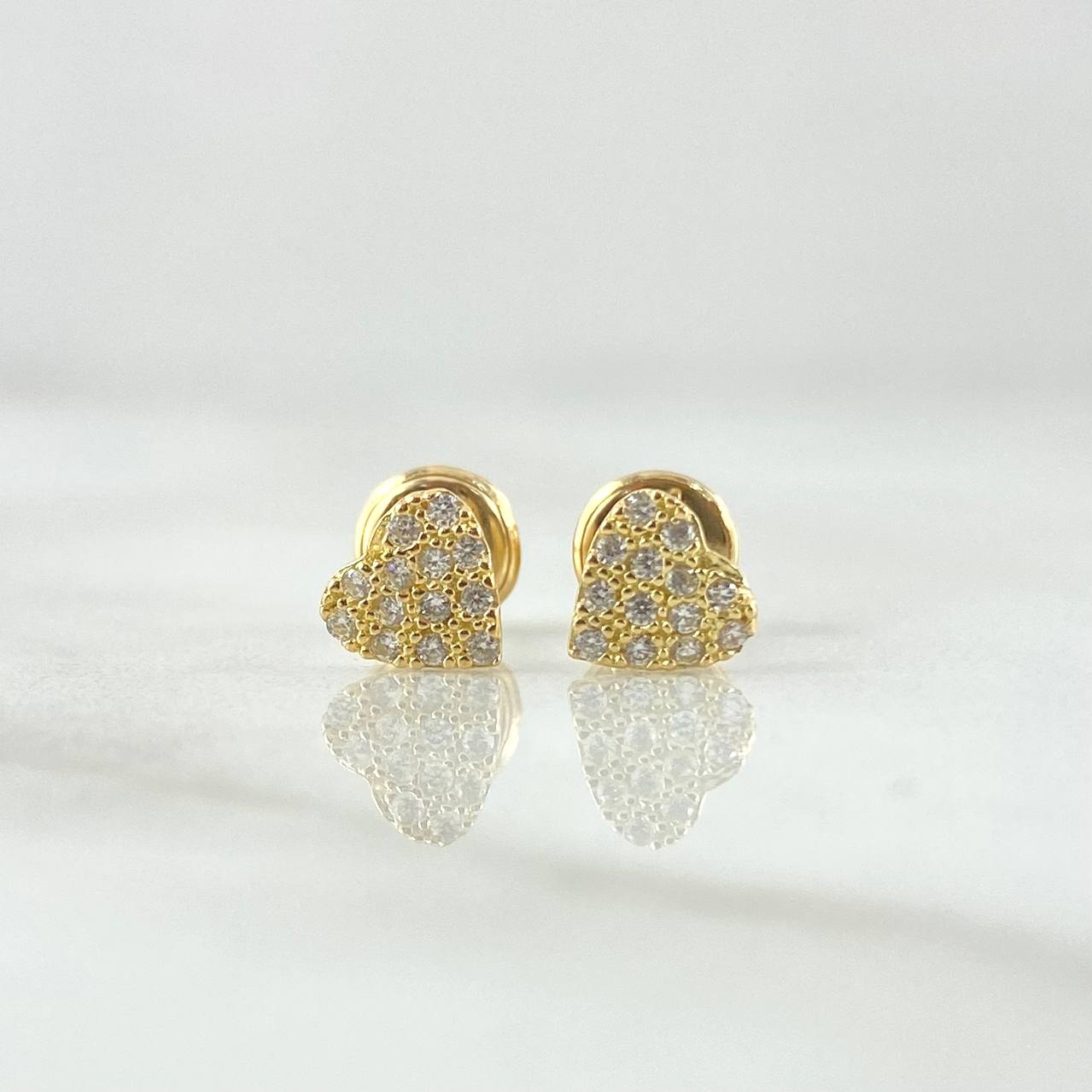 Topos Corazón Tupido 0.85gr / 6mm Circones Blancos Oro Amarillo 18K *