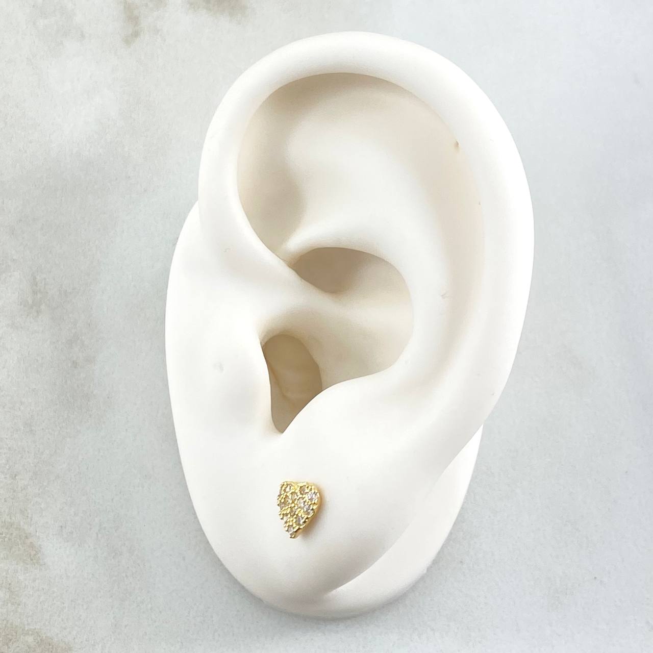 Topos Corazón Tupido 0.85gr / 6mm Circones Blancos Oro Amarillo 18K *