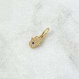 Dije Mano Hamsa 0.7gr / 1.5cm / Circones Blancos Y Azul Oro Amarillo 18K
