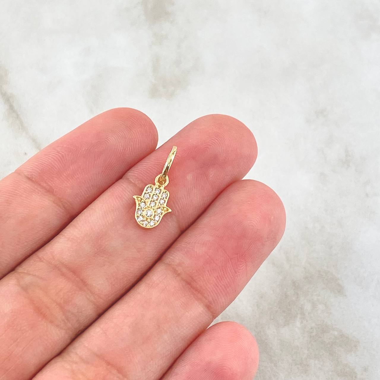 Pendant Hamsa Hand 0.65gr / 1.5cm / White Zircons 18K Yellow Gold