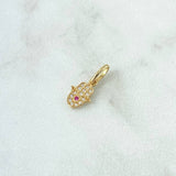 Pendant Hamsa Hand 0.75gr / 1.5cm / White and Fuchsia Zircons 18K Yellow Gold