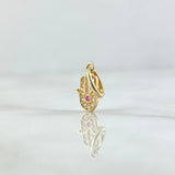 Pendant Hamsa Hand 0.75gr / 1.5cm / White and Fuchsia Zircons 18K Yellow Gold