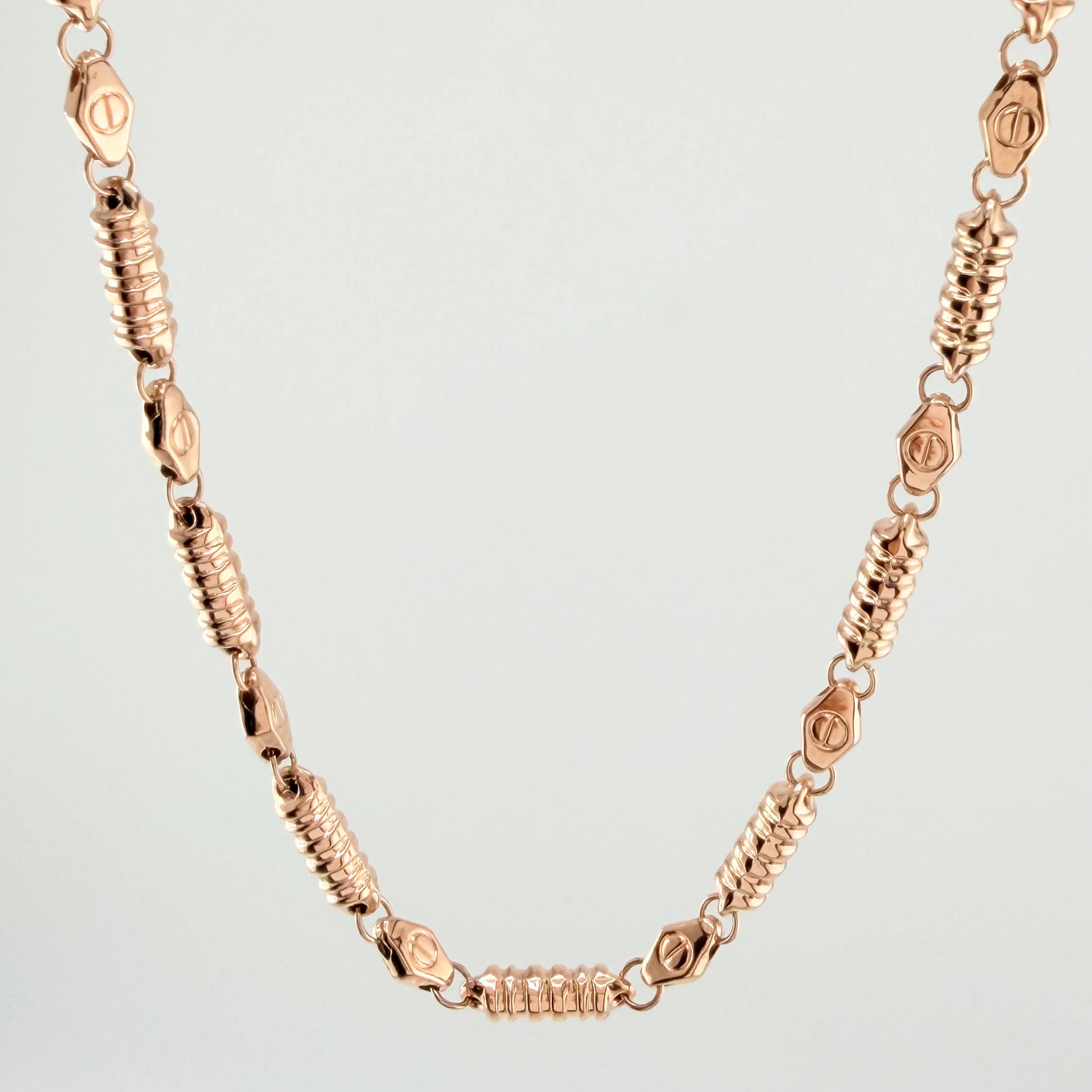 Cadena Rustica Tornillo Cilindros Rayados 16.25gr / 23 1/2 in / 4.6mm Oro Rosa 18K *