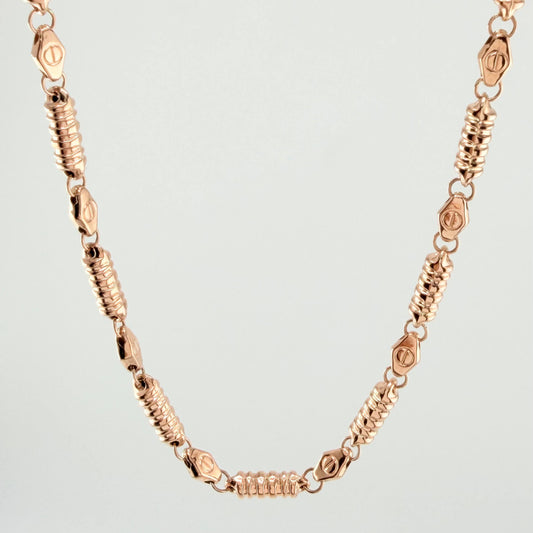 Cadena Rustica Tornillo Cilindros Rayados 16.25gr / 23 1/2 in / 4.6mm Oro Rosa 18K *