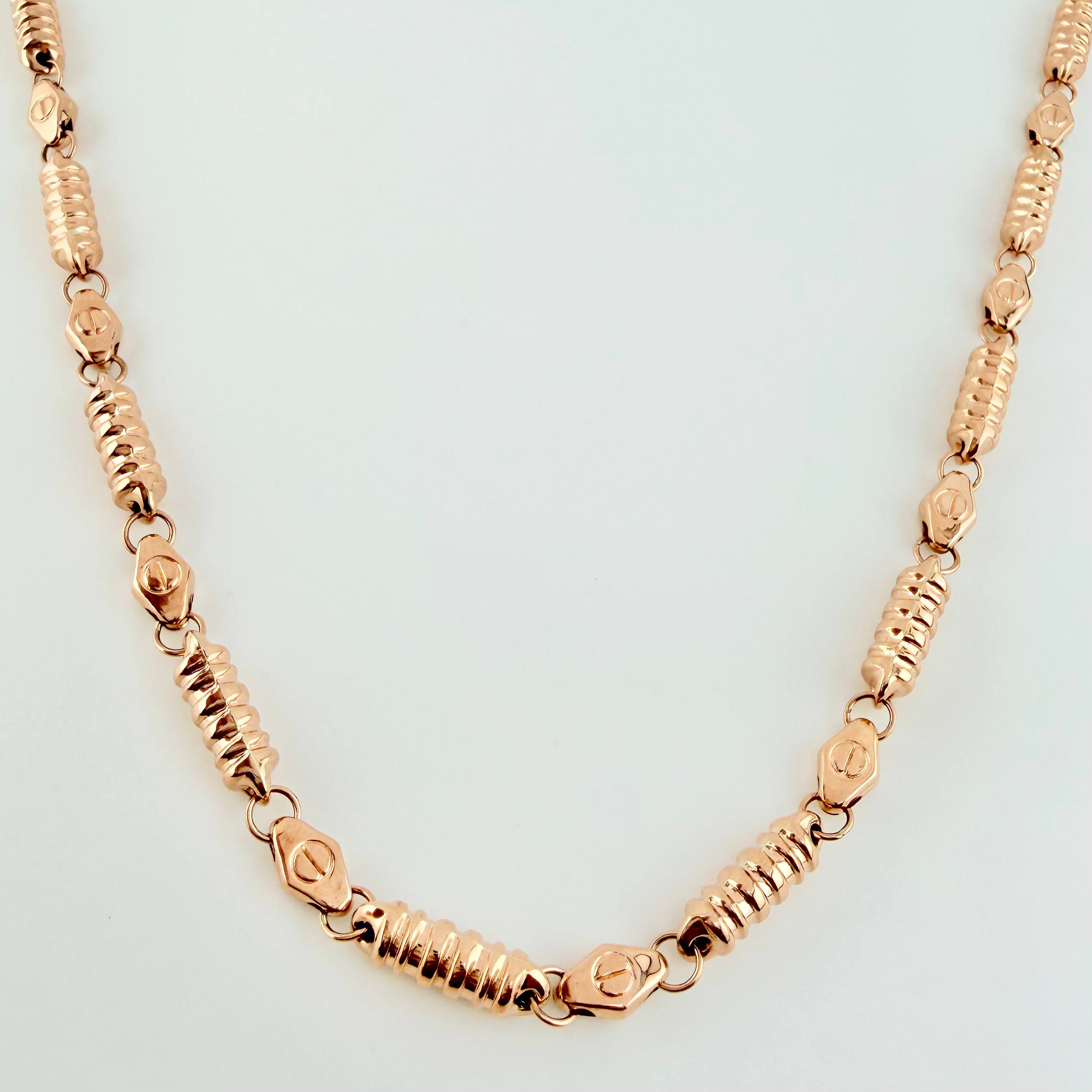 Cadena Rustica Tornillo Cilindros Rayados 16.25gr / 23 1/2 in / 4.6mm Oro Rosa 18K *