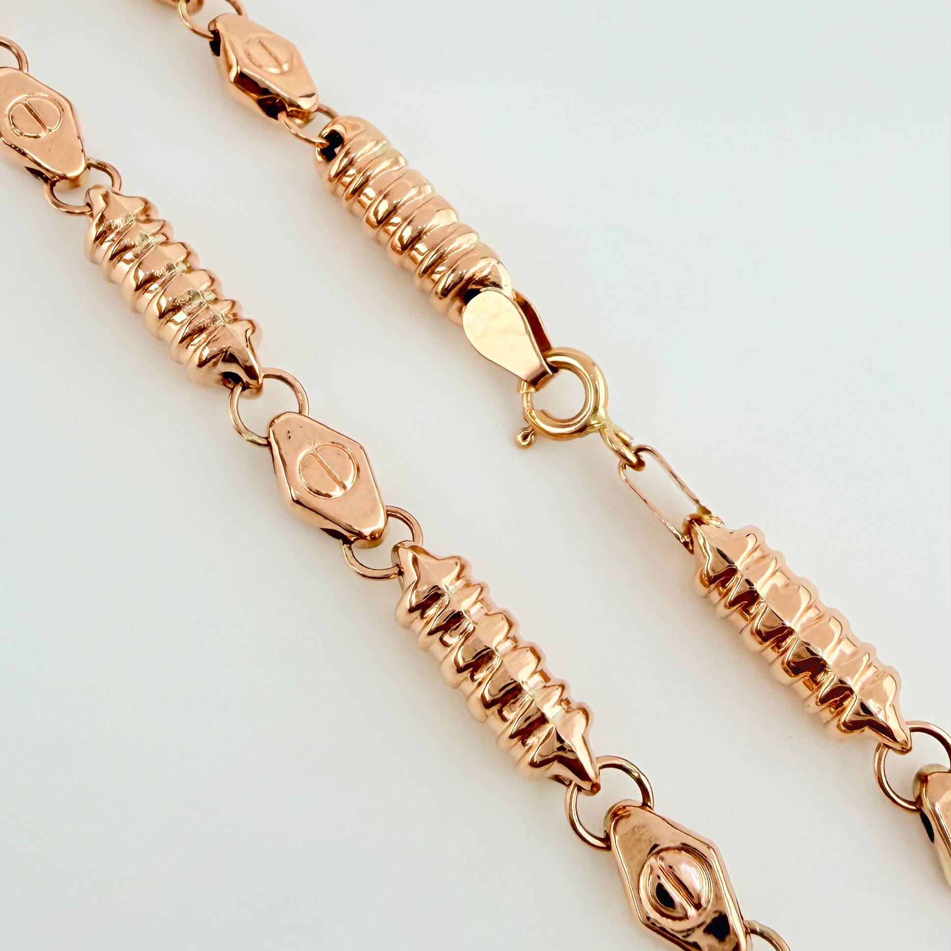 Cadena Rustica Tornillo Cilindros Rayados 16.25gr / 23 1/2 in / 4.6mm Oro Rosa 18K *