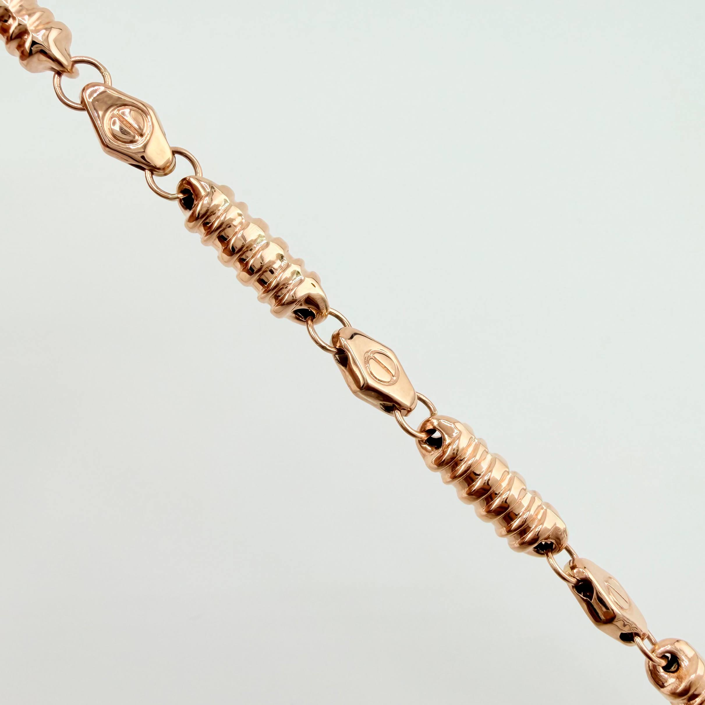 Cadena Rustica Tornillo Cilindros Rayados 16.25gr / 23 1/2 in / 4.6mm Oro Rosa 18K *