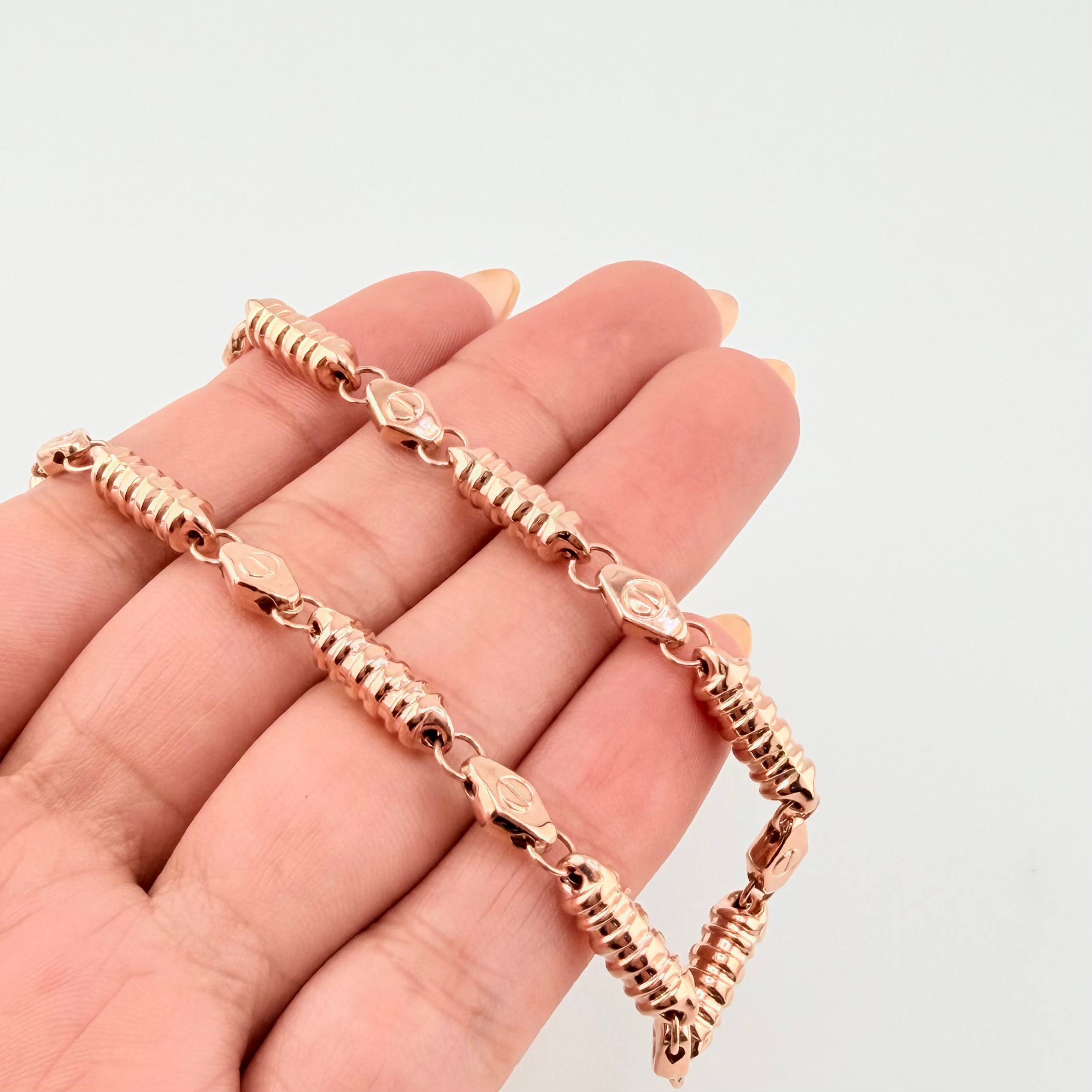 Cadena Rustica Tornillo Cilindros Rayados 16.25gr / 23 1/2 in / 4.6mm Oro Rosa 18K *