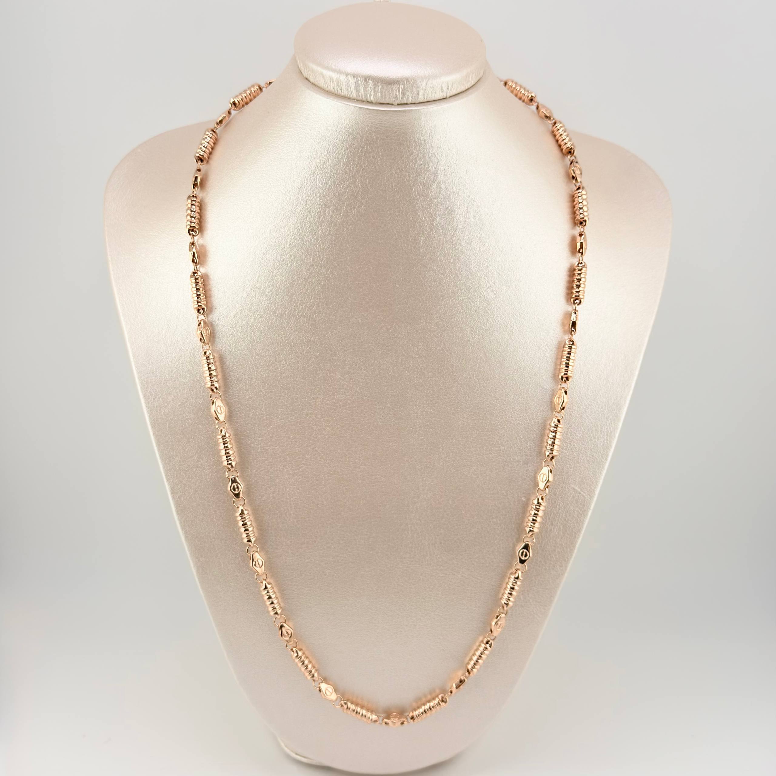 Cadena Rustica Tornillo Cilindros Rayados 16.25gr / 23 1/2 in / 4.6mm Oro Rosa 18K *