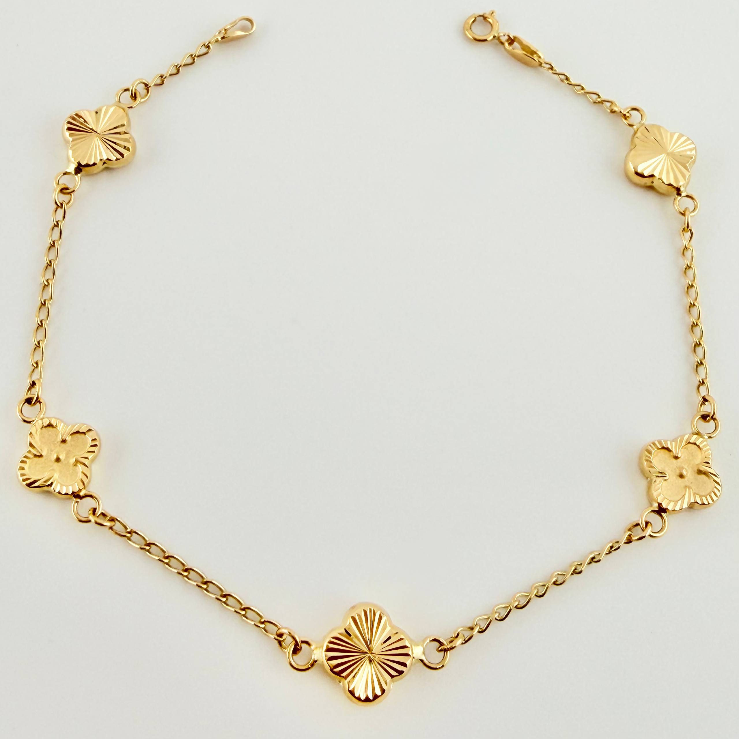 Pulso Cajón Trebol Doble Faz 3.15gr / 7 1/4 in / 8mm Oro Amarillo 18K *