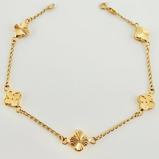 Pulso Cajón Trebol Doble Faz 3.15gr / 7 1/4 in / 8mm Oro Amarillo 18K *